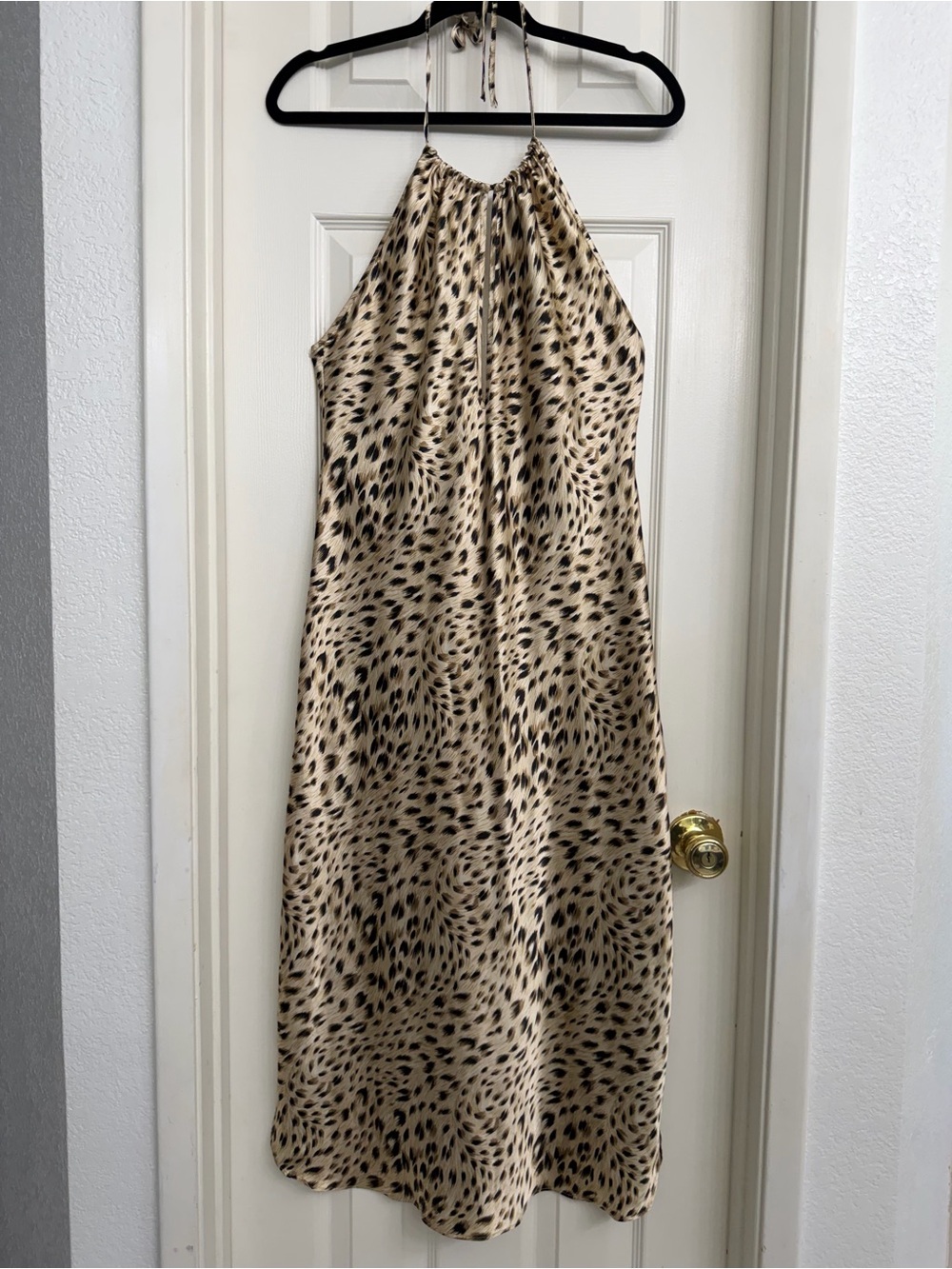 7002 Private Luxuries Vintage Animal Print Leopard Halter Satin Nightgown